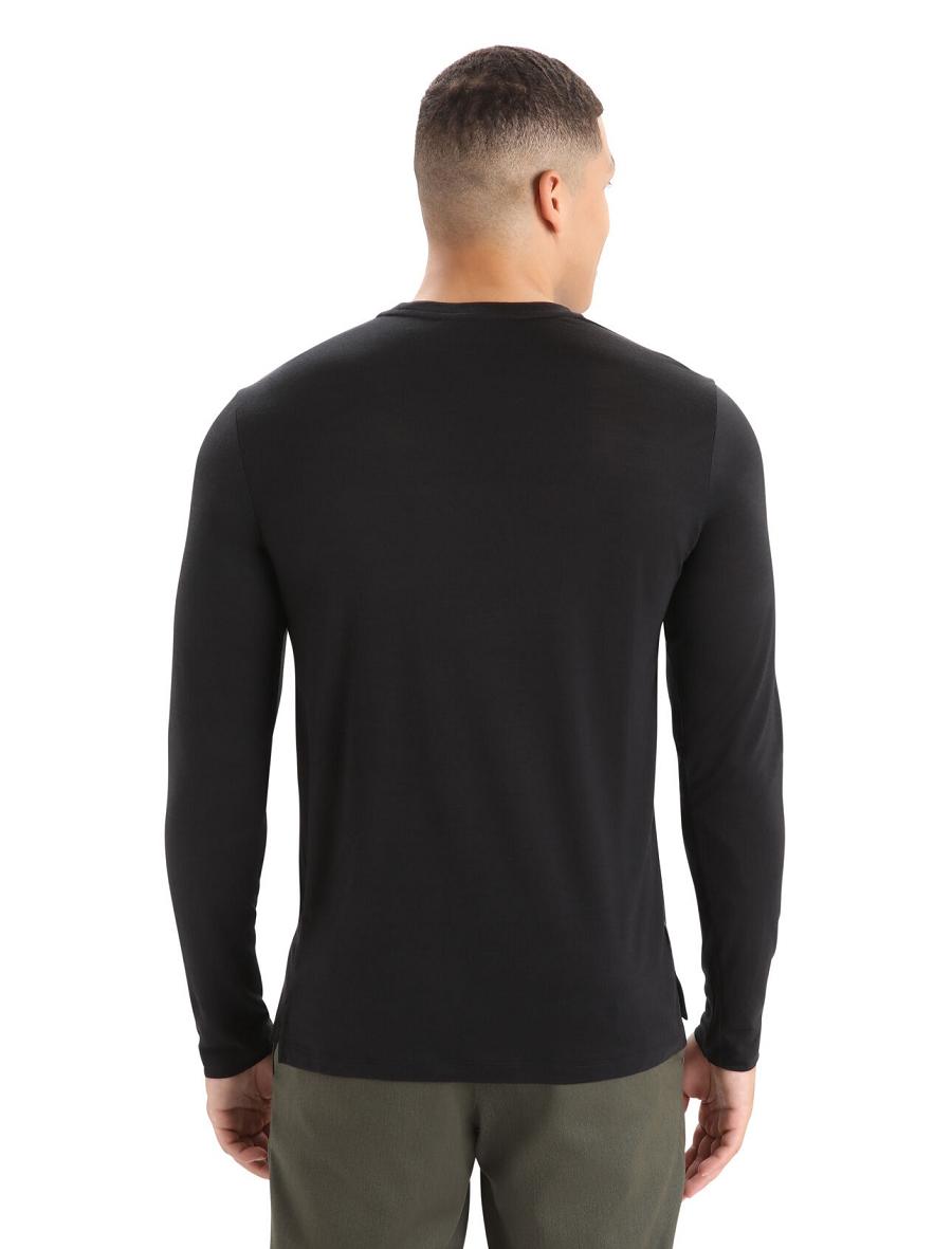 Black Men's Icebreaker Merino Sphere II T-Shirt Long Sleeve | USA 1231UZGT